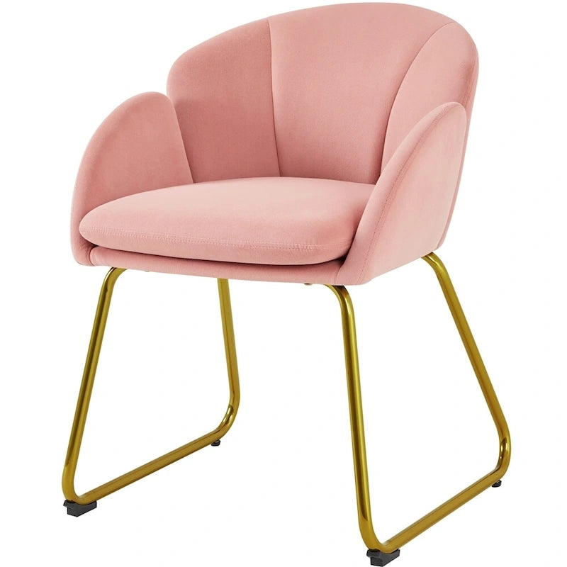 Flower Shape Velvet Armchair Accent Chair with Golden Metal Legs