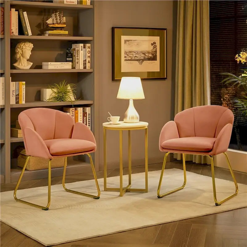 Flower Shape Velvet Armchair Accent Chair with Golden Metal Legs