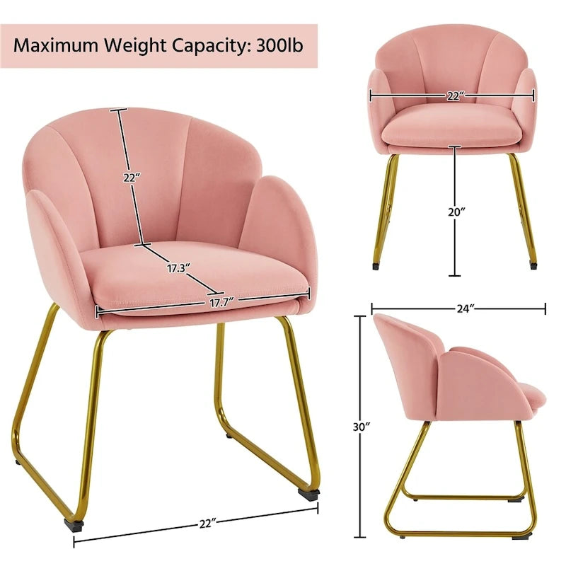 Flower Shape Velvet Armchair Accent Chair with Golden Metal Legs