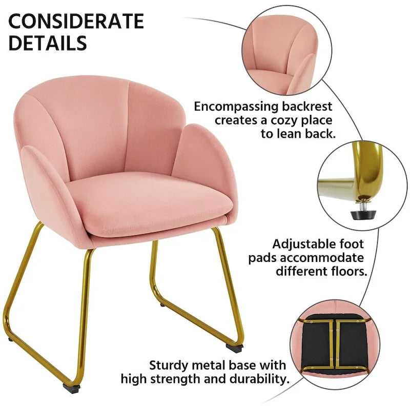 Flower Shape Velvet Armchair Accent Chair with Golden Metal Legs