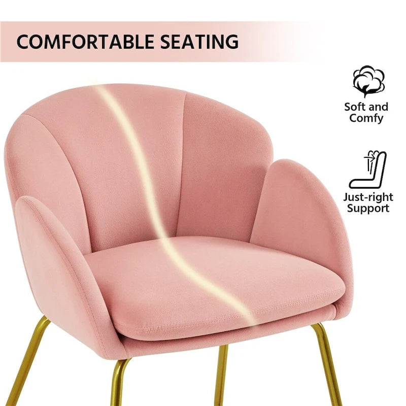 Flower Shape Velvet Armchair Accent Chair with Golden Metal Legs