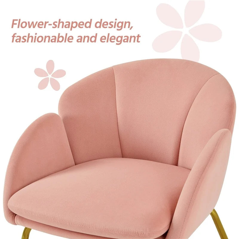 Flower Shape Velvet Armchair Accent Chair with Golden Metal Legs
