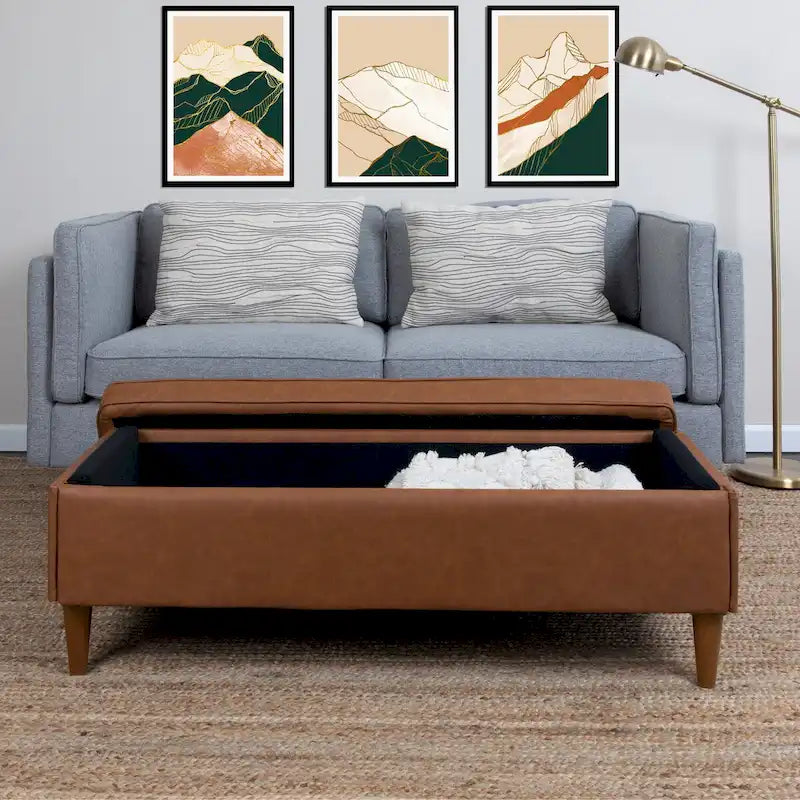 Upholstered Storage Bench with Solid Wood Legs, 50"