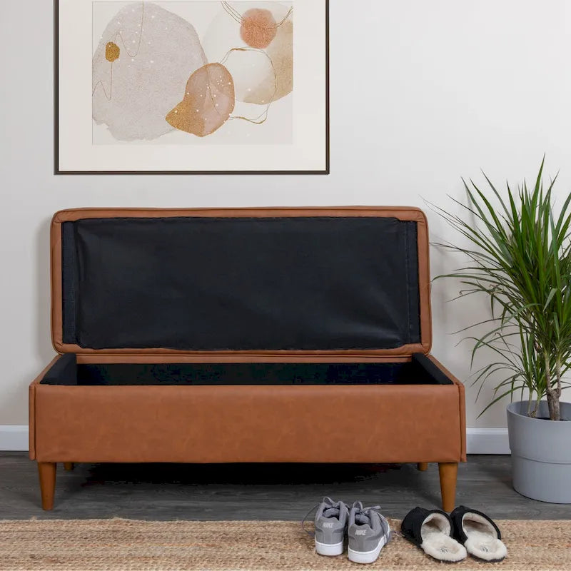 Upholstered Storage Bench with Solid Wood Legs, 50"