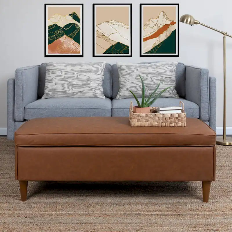Upholstered Storage Bench with Solid Wood Legs, 50"