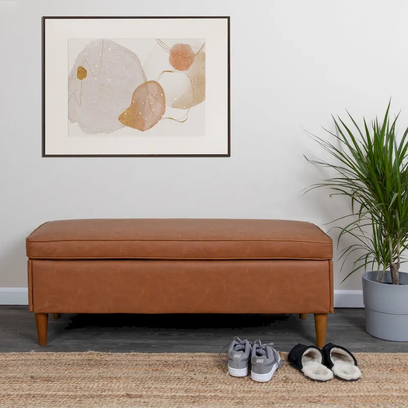 Upholstered Storage Bench with Solid Wood Legs, 50"