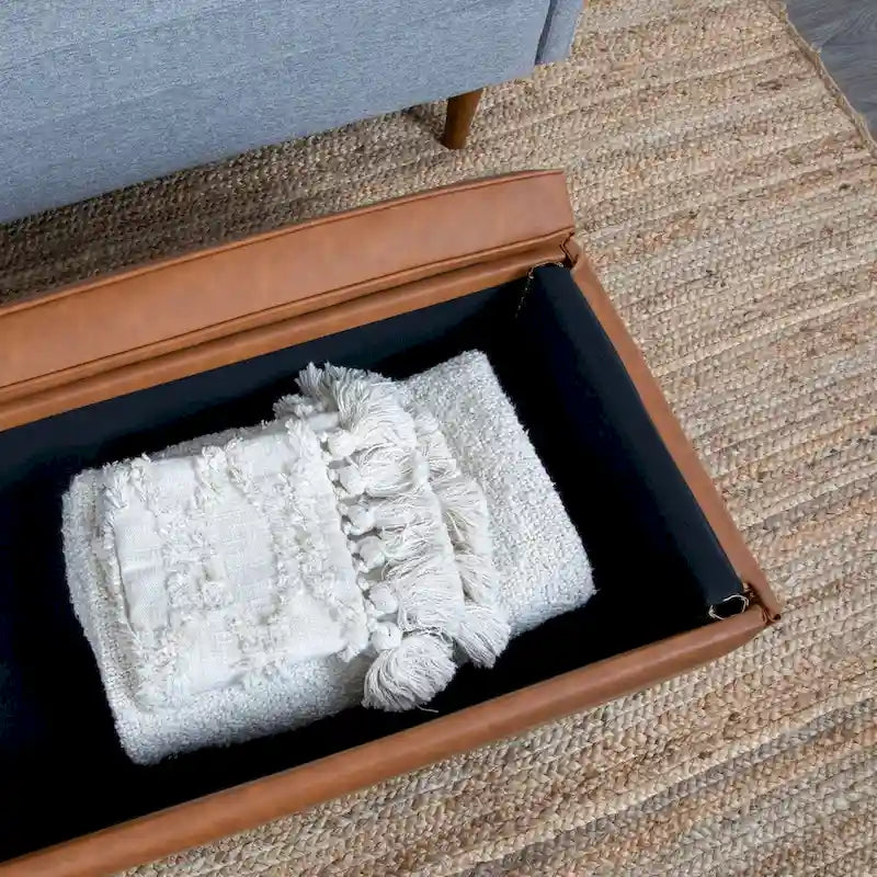 Upholstered Storage Bench with Solid Wood Legs, 50"