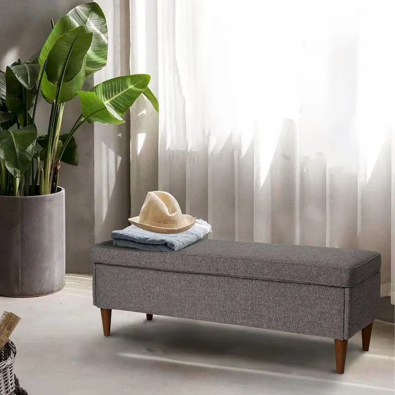Upholstered Storage Bench with Solid Wood Legs, 50"