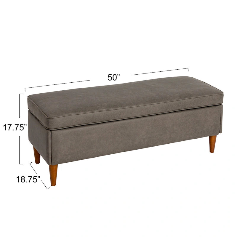 Upholstered Storage Bench with Solid Wood Legs, 50"