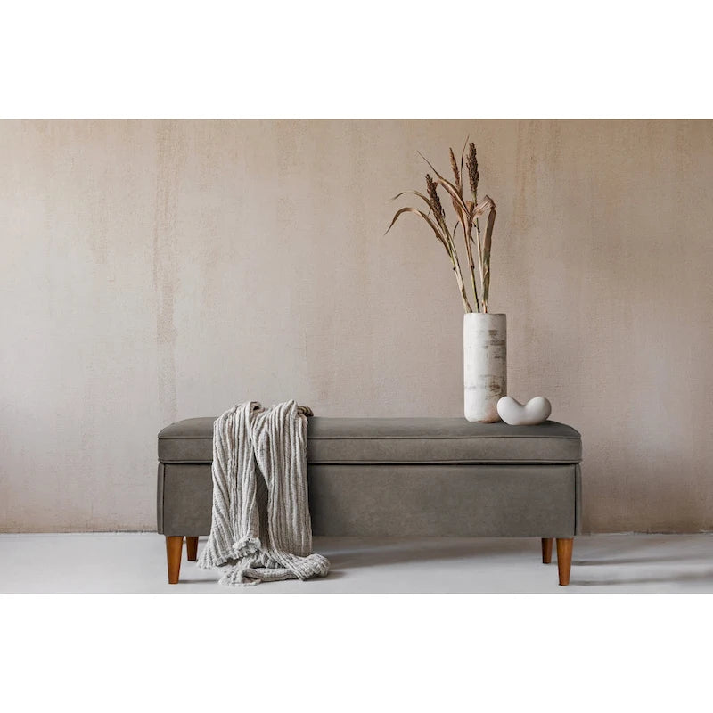 Upholstered Storage Bench with Solid Wood Legs, 50"