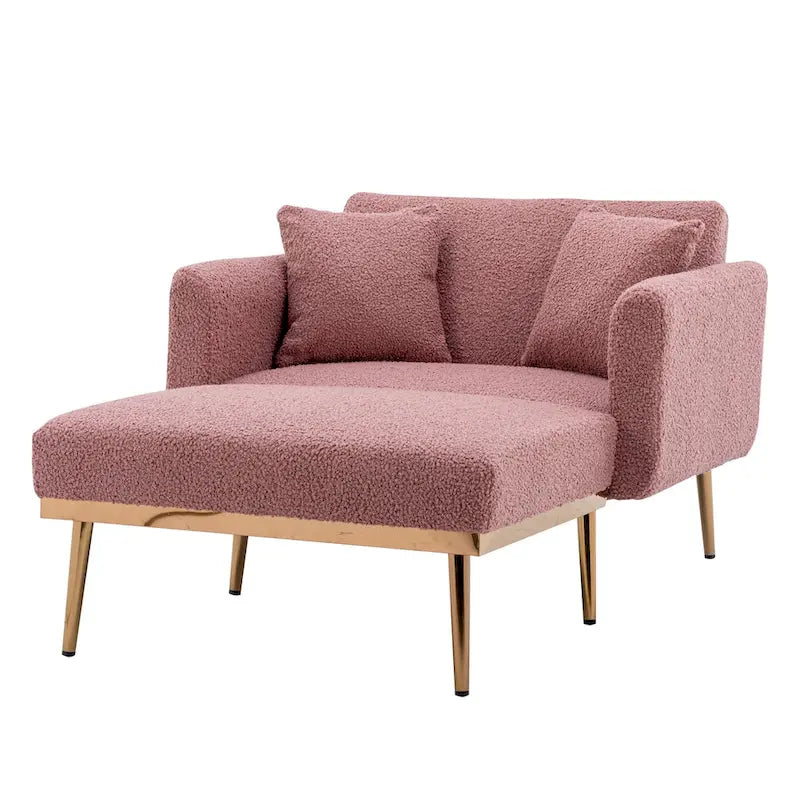 62" Convertible Chaise Lounge Chair Bed, Teddy Fabric, Iron Legs