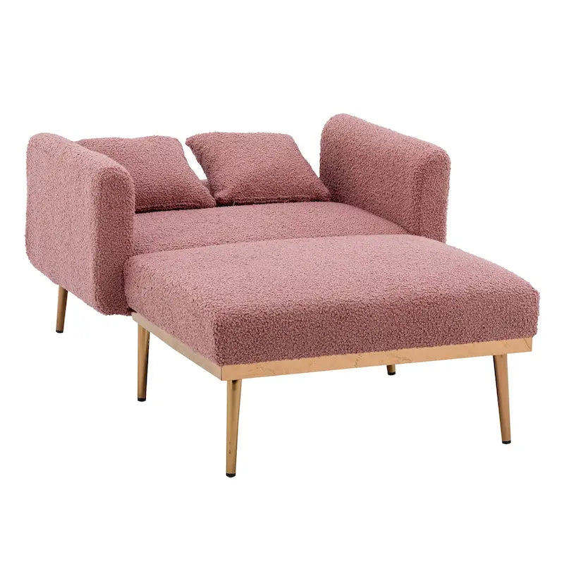 62" Convertible Chaise Lounge Chair Bed, Teddy Fabric, Iron Legs