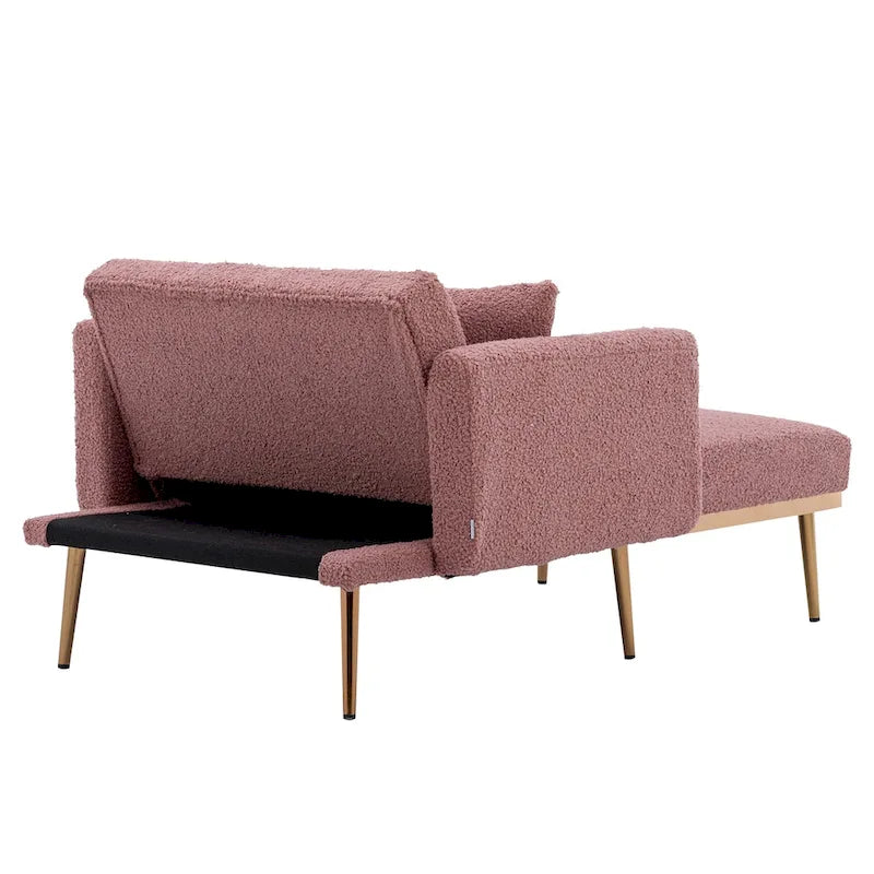 62" Convertible Chaise Lounge Chair Bed, Teddy Fabric, Iron Legs