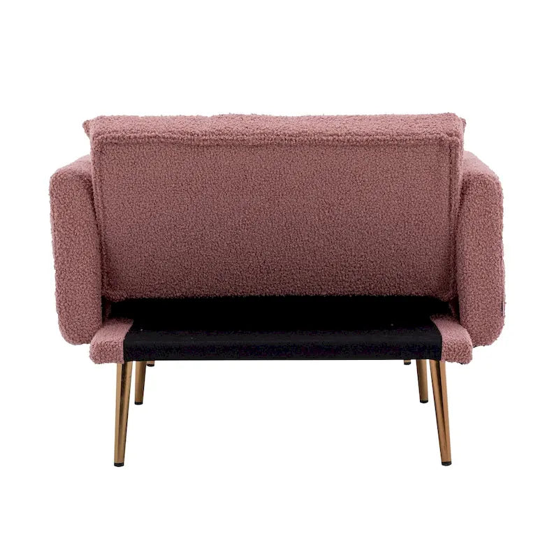 62" Convertible Chaise Lounge Chair Bed, Teddy Fabric, Iron Legs