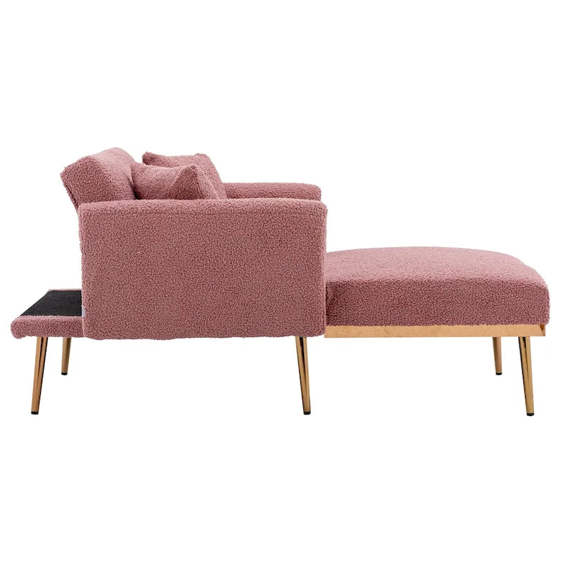 62" Convertible Chaise Lounge Chair Bed, Teddy Fabric, Iron Legs