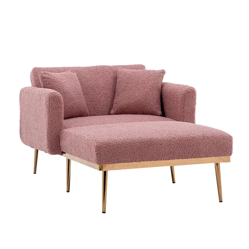 62" Convertible Chaise Lounge Chair Bed, Teddy Fabric, Iron Legs