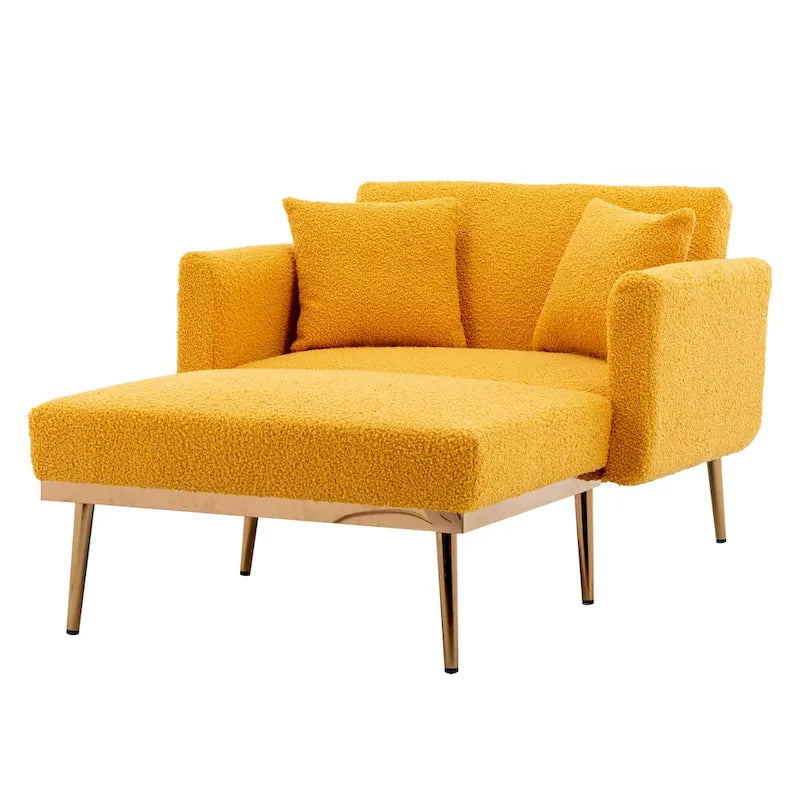 62" Convertible Chaise Lounge Chair Bed, Teddy Fabric, Iron Legs