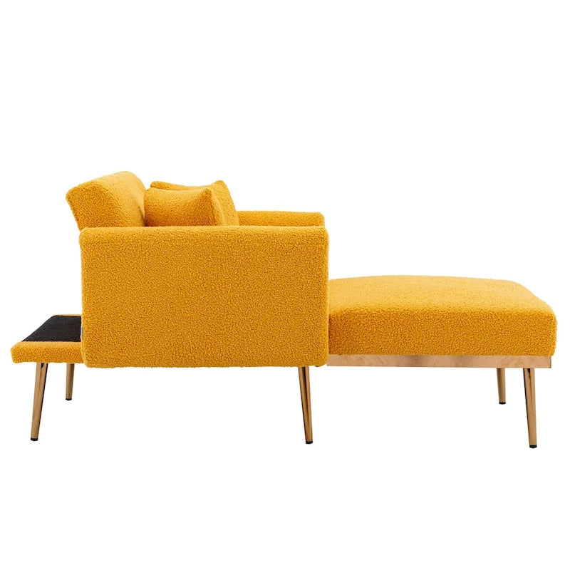 62" Convertible Chaise Lounge Chair Bed, Teddy Fabric, Iron Legs