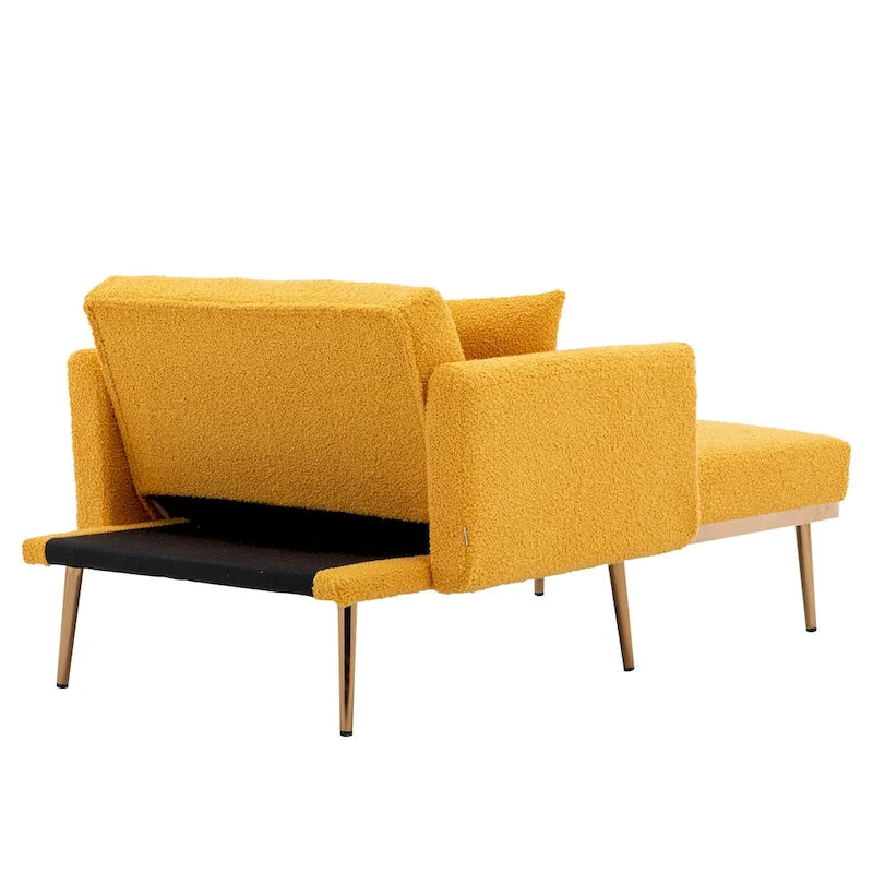 62" Convertible Chaise Lounge Chair Bed, Teddy Fabric, Iron Legs