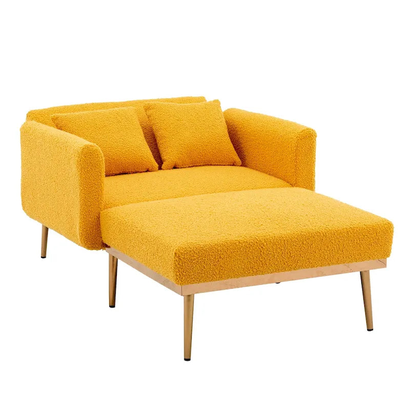 62" Convertible Chaise Lounge Chair Bed, Teddy Fabric, Iron Legs