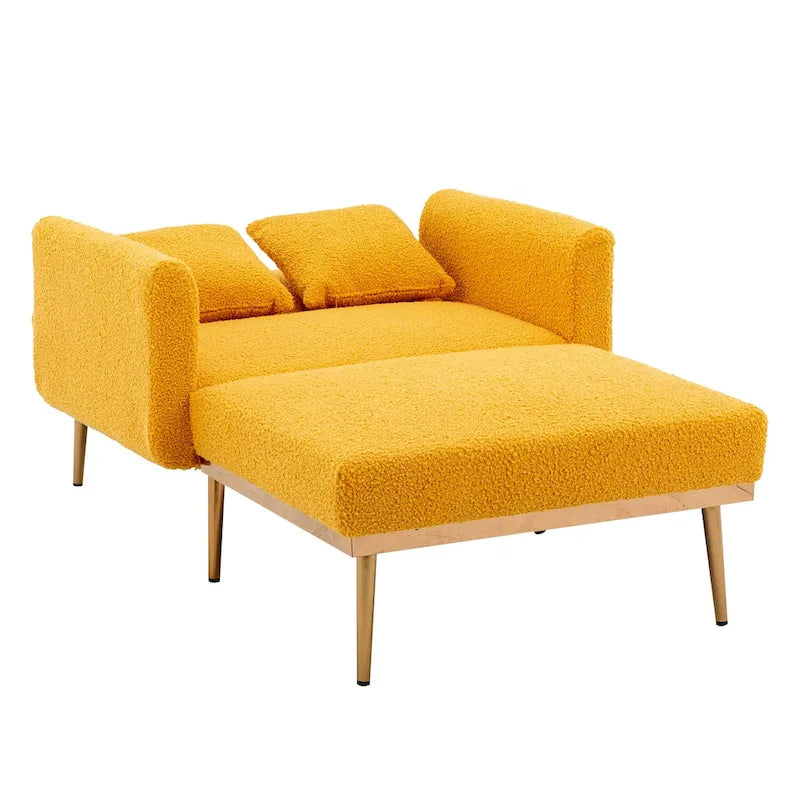 62" Convertible Chaise Lounge Chair Bed, Teddy Fabric, Iron Legs