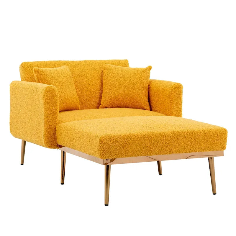 62" Convertible Chaise Lounge Chair Bed, Teddy Fabric, Iron Legs