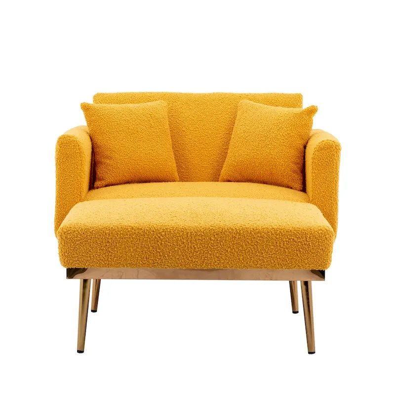 62" Convertible Chaise Lounge Chair Bed, Teddy Fabric, Iron Legs