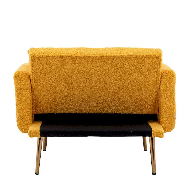 62" Convertible Chaise Lounge Chair Bed, Teddy Fabric, Iron Legs