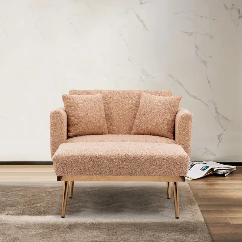 62" Convertible Chaise Lounge Chair Bed, Teddy Fabric, Iron Legs
