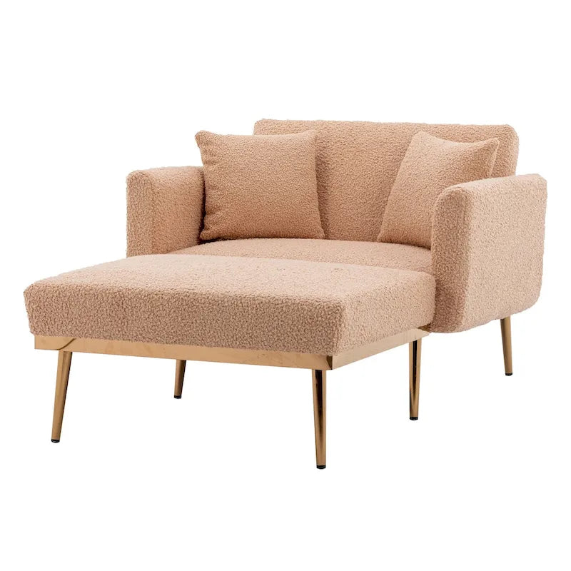 62" Convertible Chaise Lounge Chair Bed, Teddy Fabric, Iron Legs