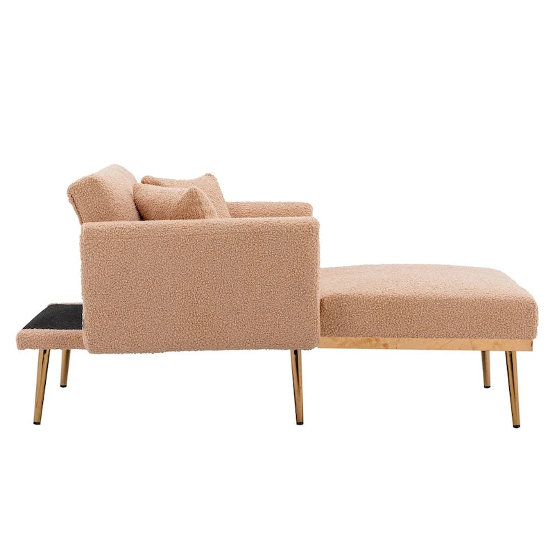 62" Convertible Chaise Lounge Chair Bed, Teddy Fabric, Iron Legs