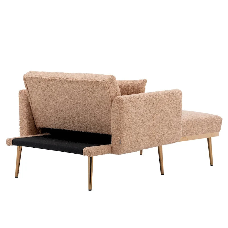 62" Convertible Chaise Lounge Chair Bed, Teddy Fabric, Iron Legs