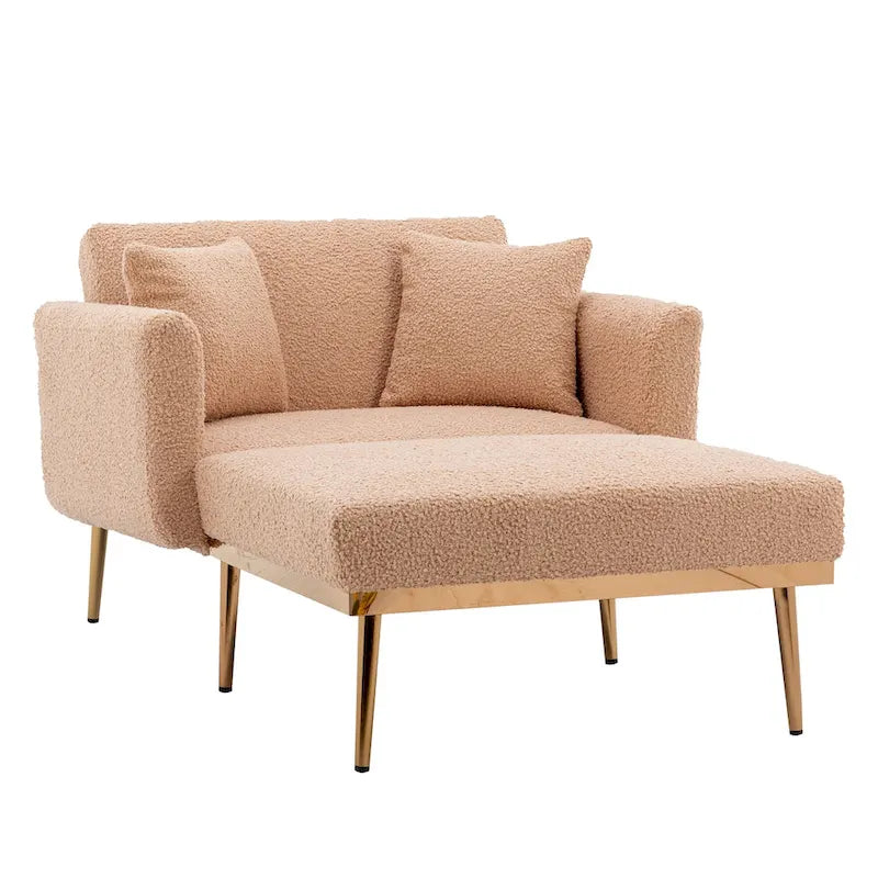 62" Convertible Chaise Lounge Chair Bed, Teddy Fabric, Iron Legs