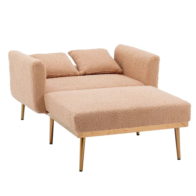62" Convertible Chaise Lounge Chair Bed, Teddy Fabric, Iron Legs