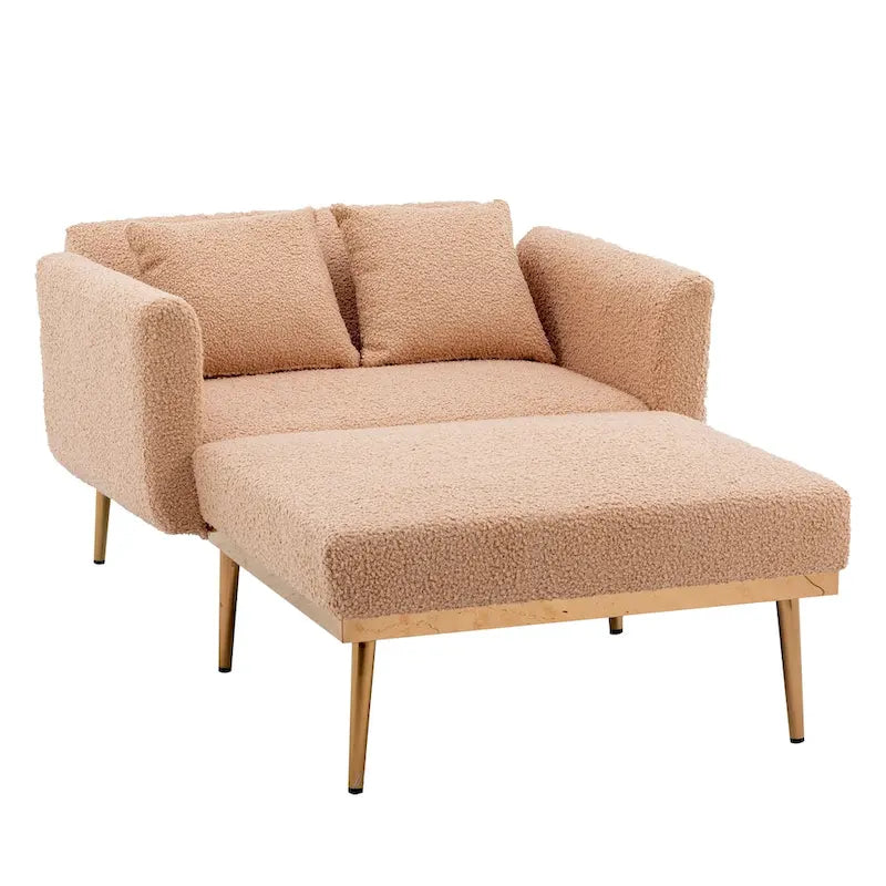 62" Convertible Chaise Lounge Chair Bed, Teddy Fabric, Iron Legs