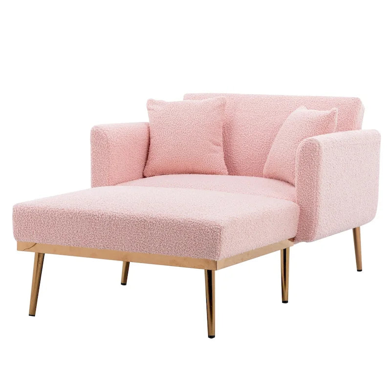 62" Convertible Chaise Lounge Chair Bed, Teddy Fabric, Iron Legs
