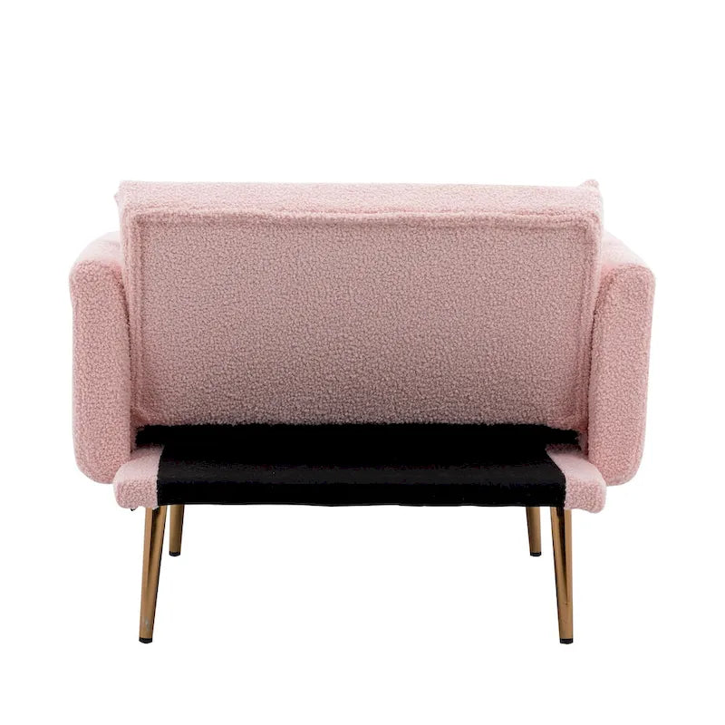 62" Convertible Chaise Lounge Chair Bed, Teddy Fabric, Iron Legs