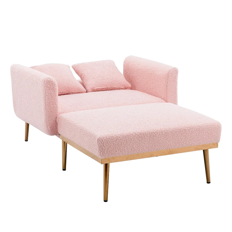 62" Convertible Chaise Lounge Chair Bed, Teddy Fabric, Iron Legs