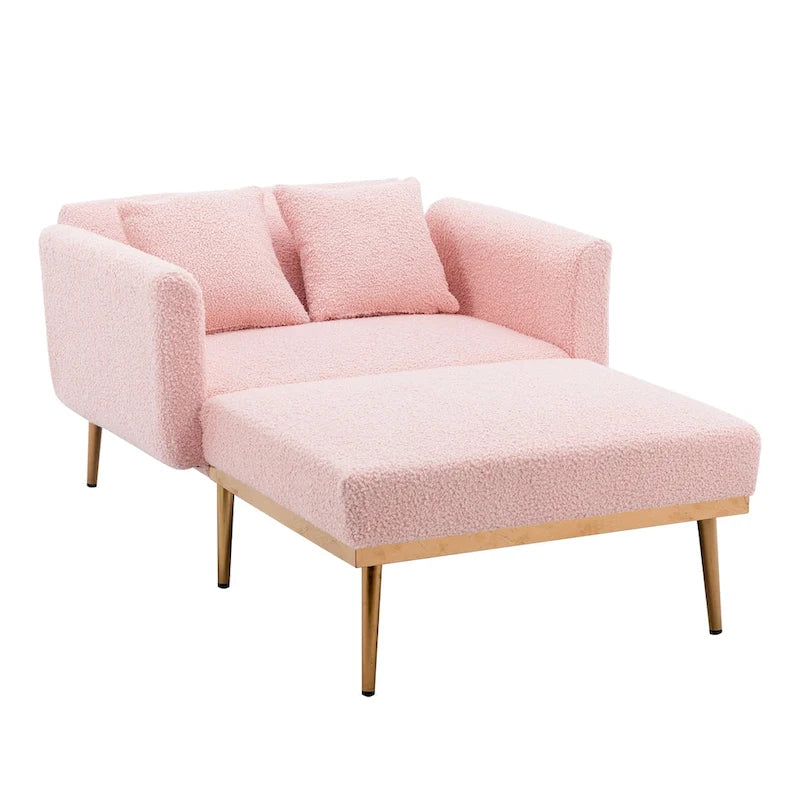 62" Convertible Chaise Lounge Chair Bed, Teddy Fabric, Iron Legs