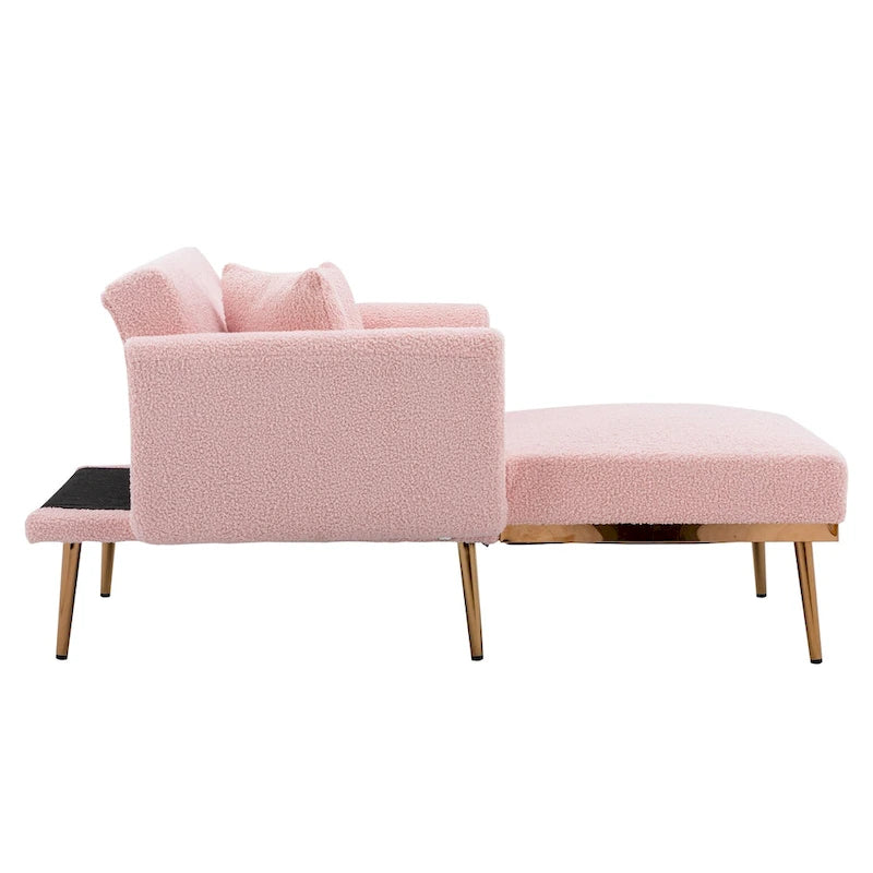 62" Convertible Chaise Lounge Chair Bed, Teddy Fabric, Iron Legs