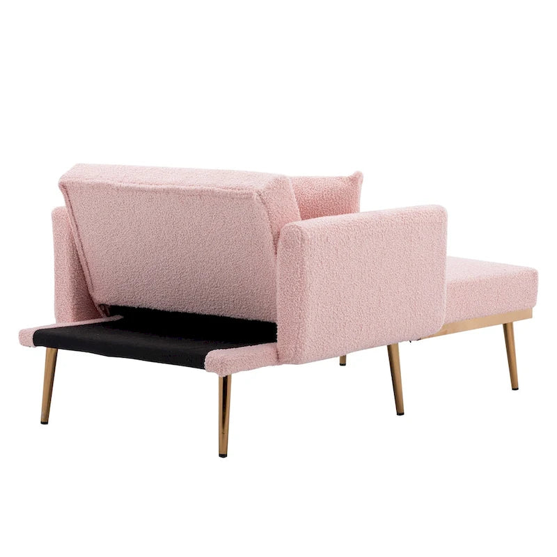 62" Convertible Chaise Lounge Chair Bed, Teddy Fabric, Iron Legs