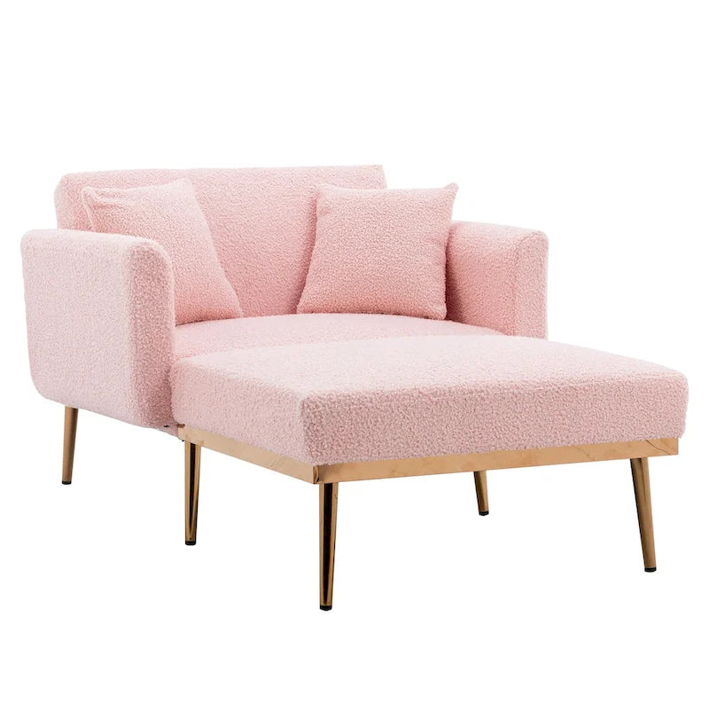 62" Convertible Chaise Lounge Chair Bed, Teddy Fabric, Iron Legs