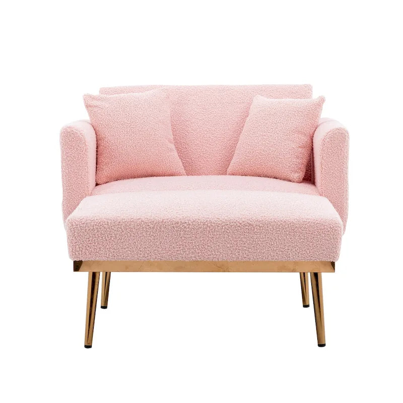 62" Convertible Chaise Lounge Chair Bed, Teddy Fabric, Iron Legs