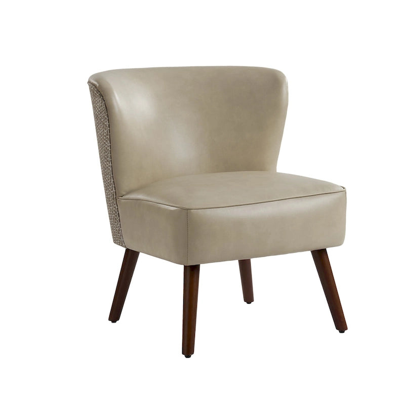 Mid-Century Modern Wingback Side Armchair with Solid Wood Legs