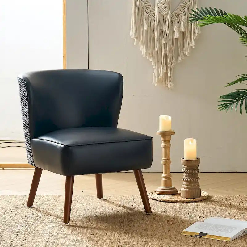 Mid-Century Modern Wingback Side Armchair with Solid Wood Legs