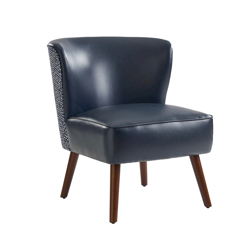 Mid-Century Modern Wingback Side Armchair with Solid Wood Legs