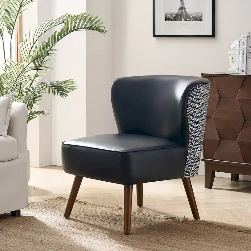 Mid-Century Modern Wingback Side Armchair with Solid Wood Legs