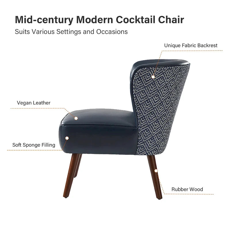 Mid-Century Modern Wingback Side Armchair with Solid Wood Legs