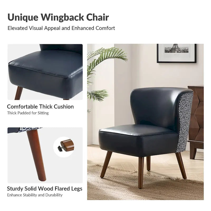 Mid-Century Modern Wingback Side Armchair with Solid Wood Legs