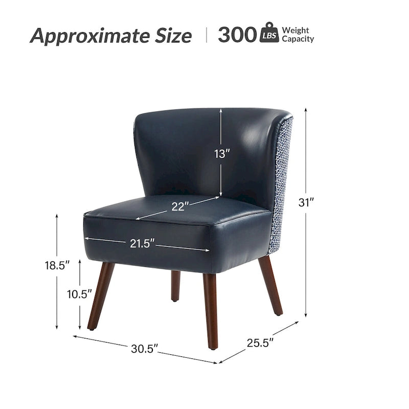 Mid-Century Modern Wingback Side Armchair with Solid Wood Legs